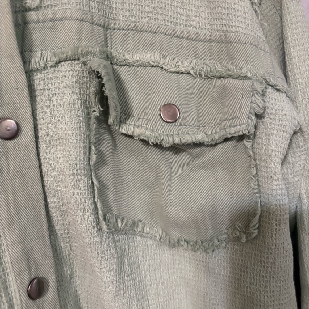 Textured Sage Green Button-Up Shacket - Picture 2 of 2